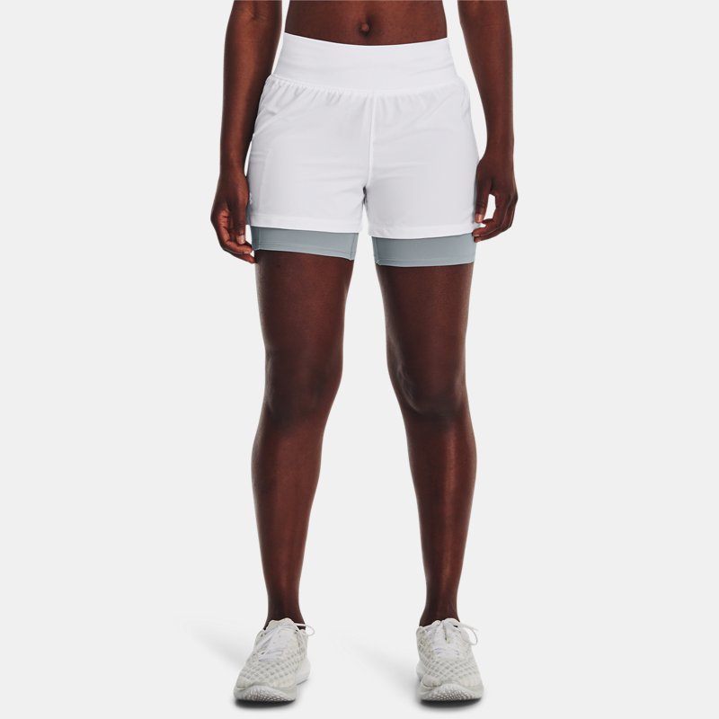 Shorts Under Armour Run Stamina 2-in-1 da donna Bianco / Harbor Blu / Riflettente M